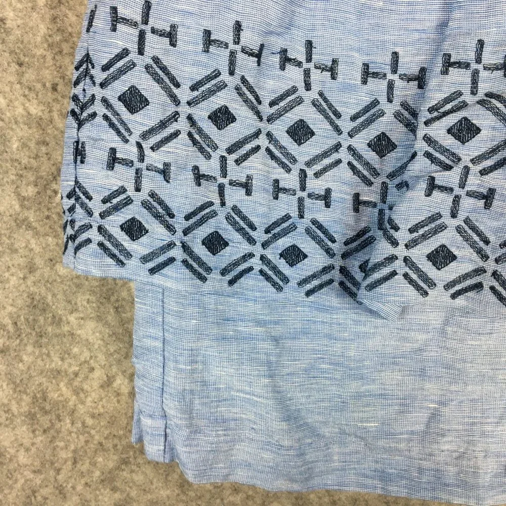 Anthropologie Odille Skirt 4 Blue Linen Blend Layered Embroidered A Line Knee